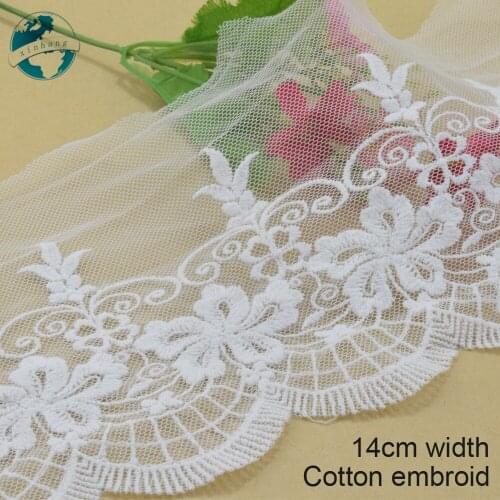3yards 14cm Cotton embroid lace sewing ribbon guipure lace african lace fabric trim warp knitting DIY Garment Accessories#3136