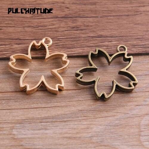 6pcs 30*32mm Two Color Alloy Jewelry Accessories Flower Charm Hollow Glue Blank Pendant Tray Bezel 12B37