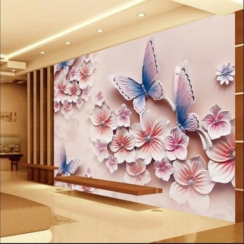 Beibehang photo wall paper home decor Relief mural TV backdrop butterfly orchid flowers large wall mural wallpaper for walls 3 d