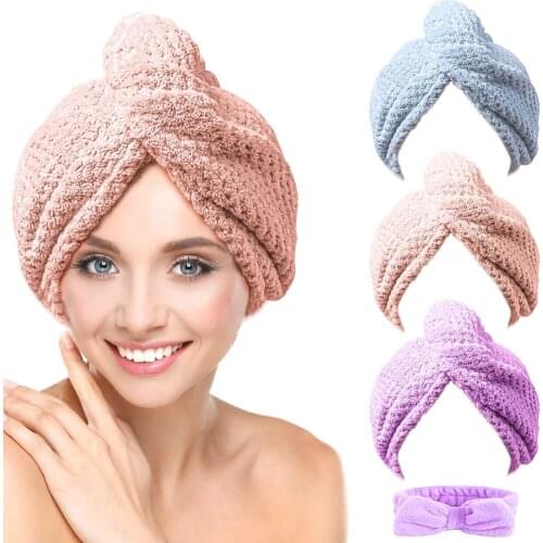 3 + 1 Pack of Microfiber Hair Quick Drying Towel Bath Towel Hat Quick Hat Headscarf Dry Quick Drying Ladys Household Bath Tools