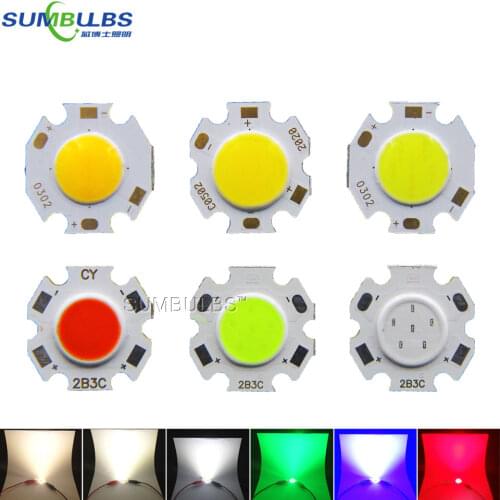 10pcs/lot 3W 5W 7W Rounded LED COB Light Source Chip On Board 20mm Diameter for Spotlight Downlight Red Blue Green White Bulbs