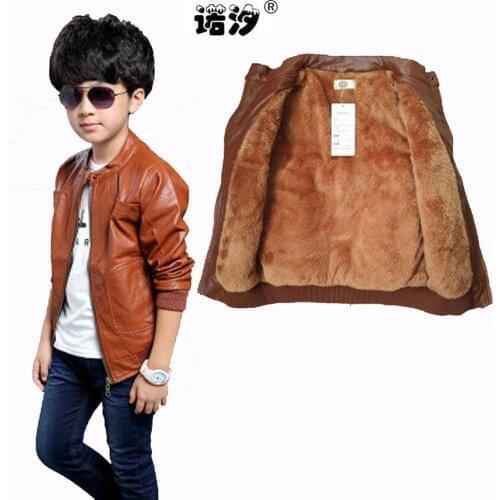 Children clothing kids PU leather jacket 5-17 Y boys clothing spring winter plush inside and Not velvet inside boys leather coat