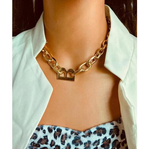 HaHaGirl 2021 Fashion Big letter B Necklace for Women Vintage Twist Gold Color Chunky Thick Lock Choker Chain Necklaces Jewelry