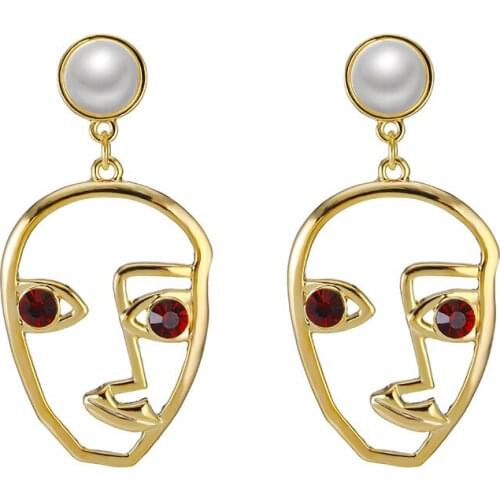 HC Gold Multiple Choice Earrings Retro Metal Fashion Abstract Hollowed Dangle Earrings New Trendy Face Earring Alloy Jewelry F