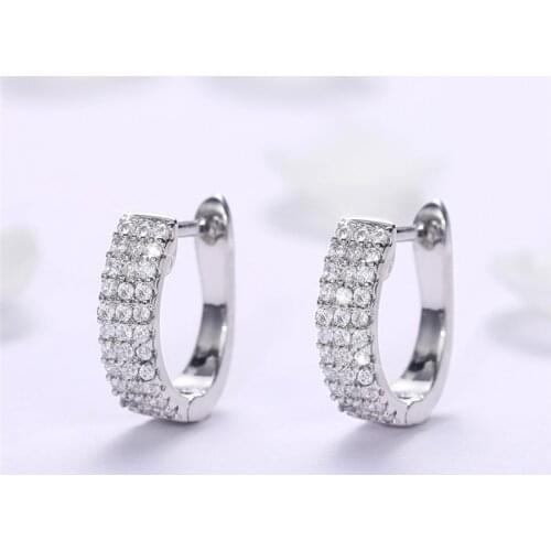 Huitan Dainty U Shaped Hoop Earrings for Women Silver Color Circle Earring with Crystal CZ Stone Simple Stylish Female Jewelry