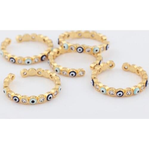Lucky Eye Blue Turkish Evil Eye Open Ring Copper Gold Color Finger Rings Adjustable for Women Girls Men Fashion Jewelry
