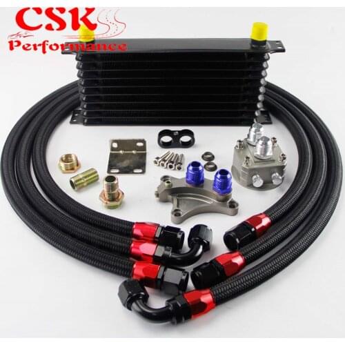 10 Row 262mm AN10 Oil Cooler Kit Fits For Nissan Silvia S13 S14 S15 180SX 200SX 240SX SR20DET Black/Blue/Gold