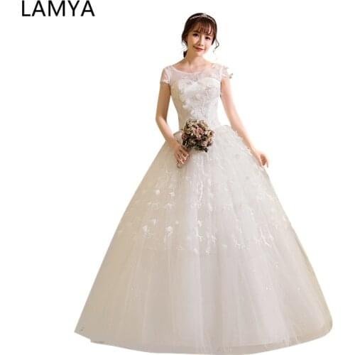 LAMYA Women Wed Dresses Classic Lace Up Rose Petals Ball Gown See Through Plus Size Bride Robe De Soiree stain wedding dress