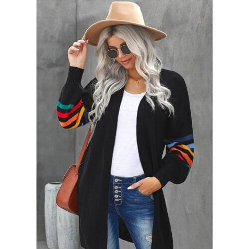 Fashion Women Oversize Cardigans V-Neck Casual Patchwork Loose Jumpers Thick Spring Knit Jacket Long Sleeve Loose Coat Wholesale