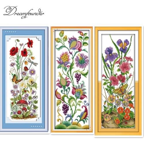 Abstract flowers cross stitch kit flower 14ct printed fabric canvas stitching embroidery DIY handmade needlework