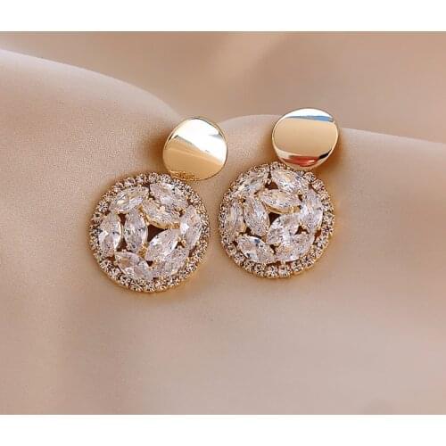 New Arrival Korean Temperament Shiny Rhinestone Earrings Joker Fashion Geometric Circular Women Drop Earrings Jewelry 2021 New