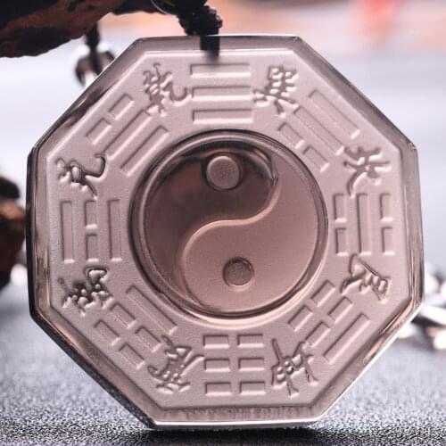 Wholesale Ice Natural Obsidian Stone Yin and Yang Taiji Gossip Pendant Lucky Evil Spirits Amulet Necklace Women Men Jewelry