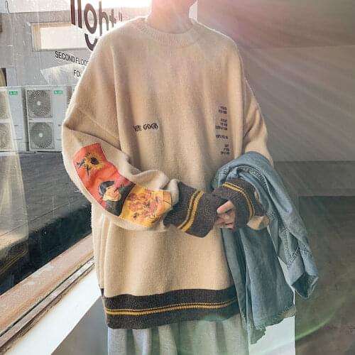 Autumn winter sweater mens thickened trend Hong Kong style retro style individual knitwear lazy Pullover Sweater Coat