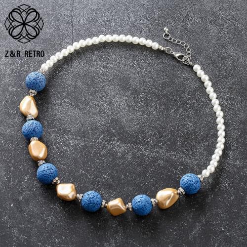 Handmade Nature Lava Stone Choker Necklace Jewerly For Women Color Beads Decoration Suspension Chain Bohemian Pendant Wholesale