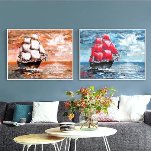 Sailboat Sea Watercolor on Wall Oil Poster and Prints Canvas Painting Art Picture for Gallery Living Room House Decor Cuadros