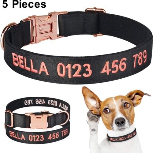 Personalised Dog Collar Custom Engraved or Embroidered Puppy Collars Male Female Dog Collars Dog Tags 5 Pieces