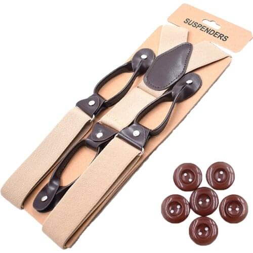 OLOME Vintage Men Suspenders Male Pants Straps With Botton Black White Suspender Braces 3.5cmx120cm Big Size