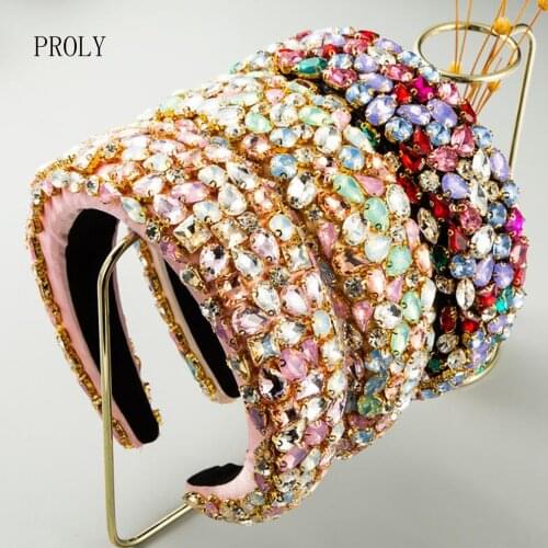 PROLY New Wide Side Women Hairband Luxury Baroque Crystal Headband Baroque Full Crystal Thickening Hair Accessories Adult
