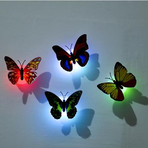 LED Light Night Atmosphere Lamp with Colorful Changing Butterfly Indoor Light with Suction Pad Home Party Desk Wall Decor
