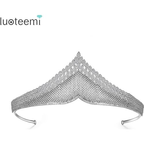 LUOTEEMI White Gold Silver Princess Wedding Tiara for Women AAA Cubic Zirconia Hair Accessories Bridal Weddings Crown New Items
