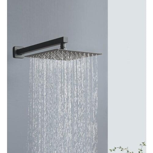 Gunmetal Grey Rainfall Shower Head Bathroom 8/10/12/16" Ultrathin Round Square Top Shower Head Wall Ceiling Mounted Shower Arm