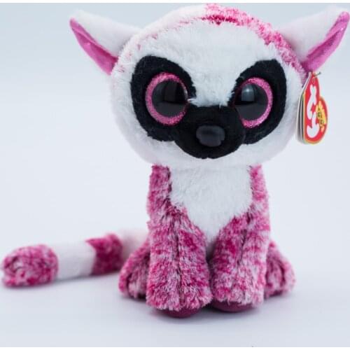 Ty Beanie Big Eyes Pink Lynx The Lemur Plush Stuffed Animal Collectible Doll Monkey Toy Christmas Birthday Gift 15CM