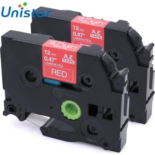 Unistar 2pcs 12mm*8m White on Red Laminated Label Tapes Compatible for Brother Printer Cartridge Ribbons Z435