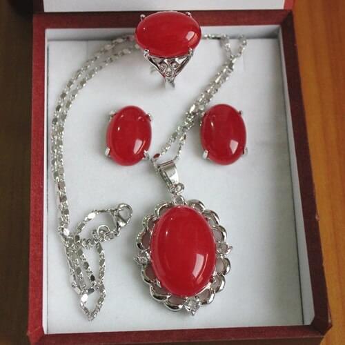 Jewelry wholesale good Wholesale 13*18mm new red geml ring, earrings &pendant fashion jewelry set 5.31 Natural Color