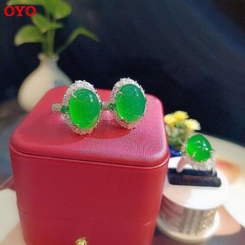 925 silver full diamond inlaid high ice green chalcedony new female r