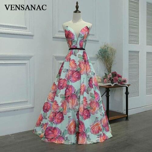 VENSANAC 2017 New A Line Pattern O Neck Long Evening Dresses Sleeveless Elegant Flowers Tank Lace Appliques Party Prom Gowns