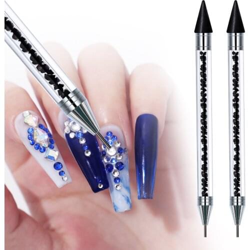 1Pcs 2 Way Nail Art Acrylic Silicone Point Flower Double Head Nail Pen Stainless Steel Dotting Tools Marbleizing Painting Pens