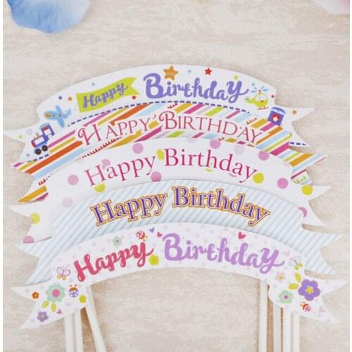 1Pc Happy Birthday Banner Flag Cupcake Topper Cake Flags Baby Shower Child Birthday Party Supplies Cake bake Party Decorative