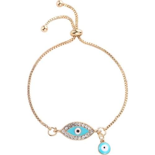 2 Kinds Blue Devil Eyes Full Shiny Clear Crystal Charms Thin Golden Chain Ethnic Style Adjustable Bracelets For Women