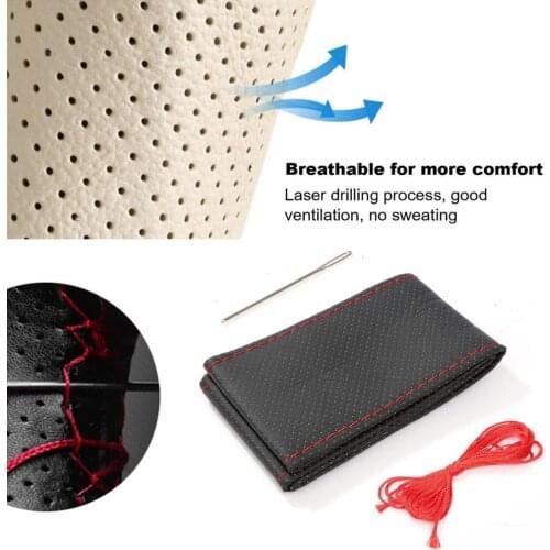 2019 3 Color DIY Texture Soft Auto Car Steering Wheel Cover With Needles And Thread Artificial Leather Car Covers Suite