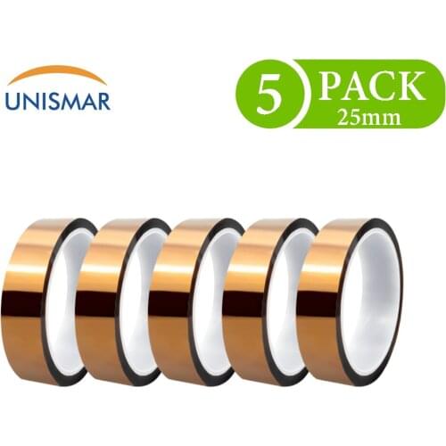 5 Roll for Kapton Tape 3D Printing Golden Finger BGA High Temperature Heat Resistant Tapes Support Temperature 260℃~300℃ 25mm