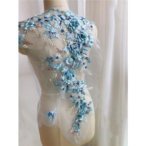 60*30CM 3D Flower Beaded Lace Large Applique Patch Wedding Dress DIY Decorative Accessories Sewing