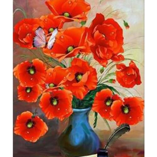 5D DIY Diamond Painting Flower Painting Small Red Flower Potted Plant Picture Square Round Diamond Embroidery Cross Gift WG2832