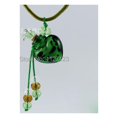Free shipping!!3pcs Murano Glass Perfume Necklace Leopard Heart ( green),Essential Oil Vial Necklace,Perfume Bottle Jewelry