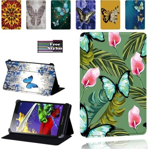 Butterfly Pattern Case for Lenovo Tab 2 A7 / A8 / A10-70 / Tab 3 / Tab 4 PU Leather Tablet Foldable High Quality Case Cover