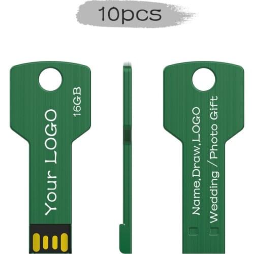 10PCS Green Brand Quality Key Shape 128MB 2GB 4GB 8GB 16GB 32GB 64GB Usb Flash Drive USB 2.0 Free Customized With Your Own Logo