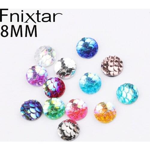 Fnixtar 8mm AB Color Faux Druzy Resin Fish Scale Resin Cabochons For Girls DIY Bracelet Earrings Accessories 100piece/lot