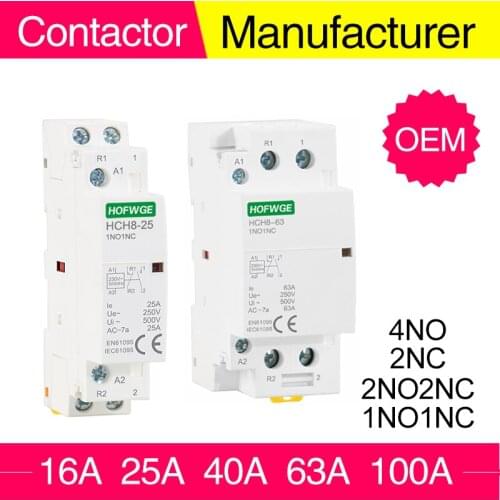 HCH8-25A 2P 4P 40A 63A 100A 220V Din Rail Household AC Modular Contactor With Manual Control Switch 2NO 1NO1NC 2NC 4NO 2NO2NC4NC