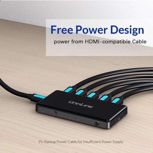 HDMI Switcher 5 In 1 Out 2.0 Version Splitter 4 Hd 4k@60hz Video Surveillance Splitter One Split Two With Remote Control