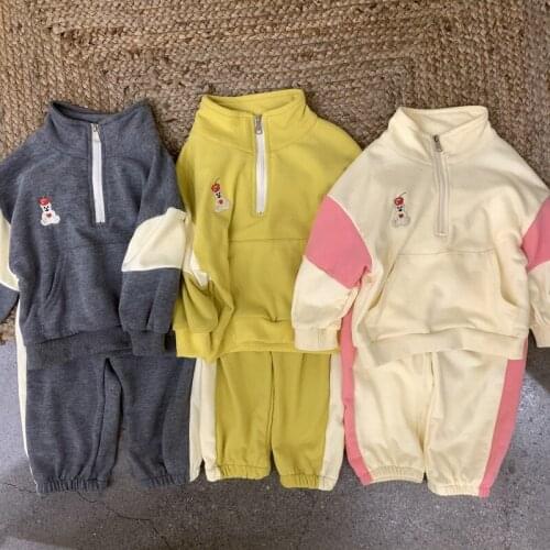 2021 Patchwork Children Casual Clothes Set Cotton Long Sleeve Boys And Girls 2pcs Long Sleeve Set Kids Sweatshirt + Pants Suit