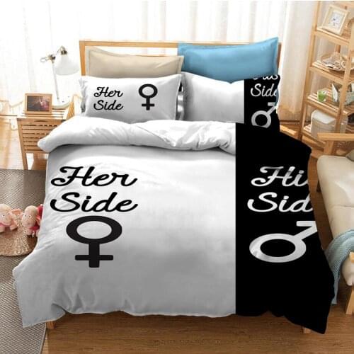 2/3 Pieces Lovers Bedding Set 3D Print White And Black For Gift Duvet Cover Valentines Day Bed Cover Set Pillowcase(No Sheets)