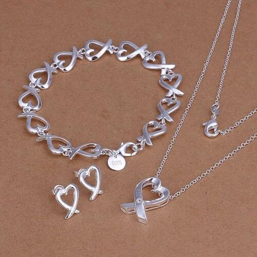 S203 925 Hot Silver Color Jewelry Sets For Women Fashion Jewelry Set Heart Earrings Bracelet Necklace S203 /amhajdoa Axzajpga