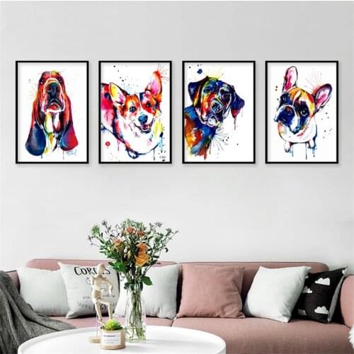 Colorful Animal Dog French Bulldog Labrador Canvas Painting Posters and Prints Wall Art Pictures for Living Room Home Decor