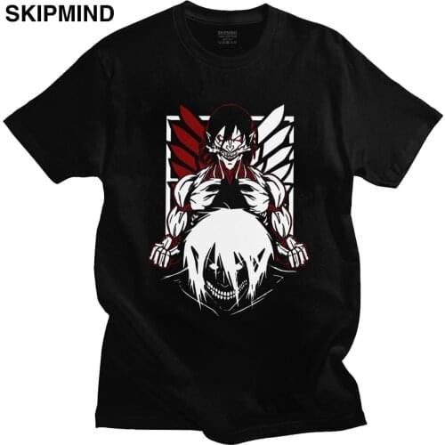 Cool Attack On Titan Tshirt Men 100% Cotton Eren Yeager T-shirt Japan Anime Fan Tee Short Sleeve Printed Manga T Shirt Clothes