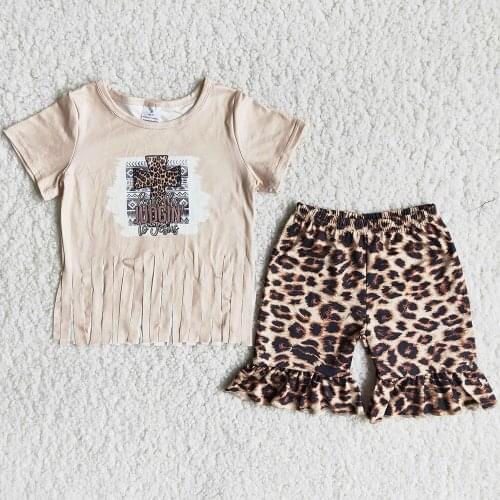 Fashionable Baby Girls Easter Clothes Short Sleeve Leopard Shorts Boutique Girls Outfit Toddler Baby Girl Clothing Children Sets