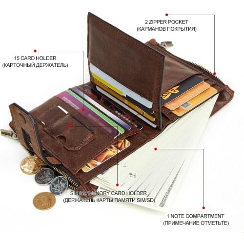 Mens Wallet Genuine Leather Short Purse RFID Protection Credit Card Holder Cash Coin Pocket Male Money Bag Small Zipper Poucht